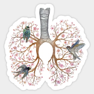 Blooming Lungs: Human Anatomy, Floral Cherry Blossom, Anti Virus Sticker